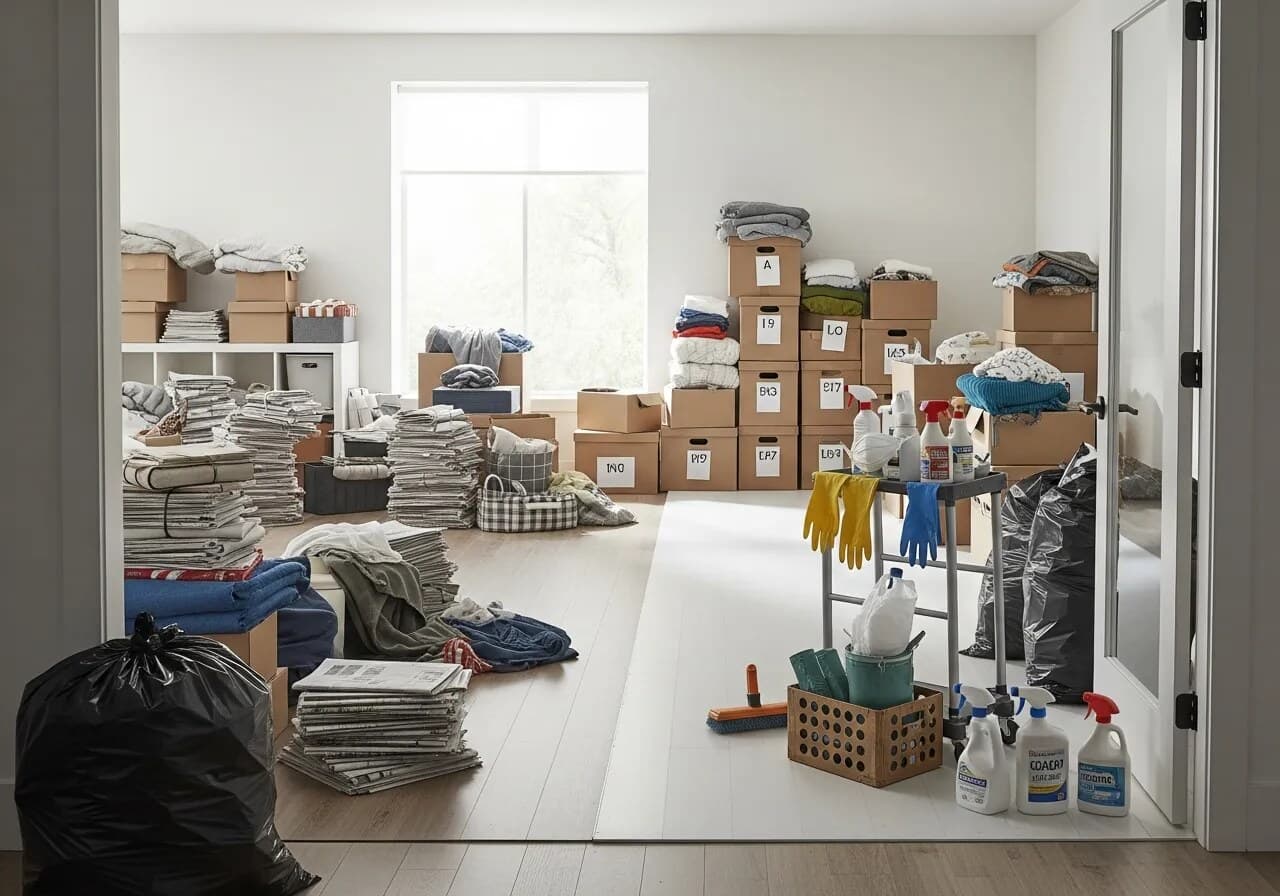 Room being organized for a clutter removal project