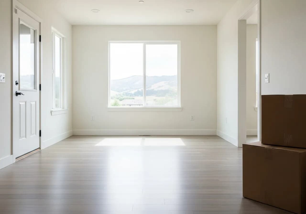 Sunlit empty room ready for residential cleaning